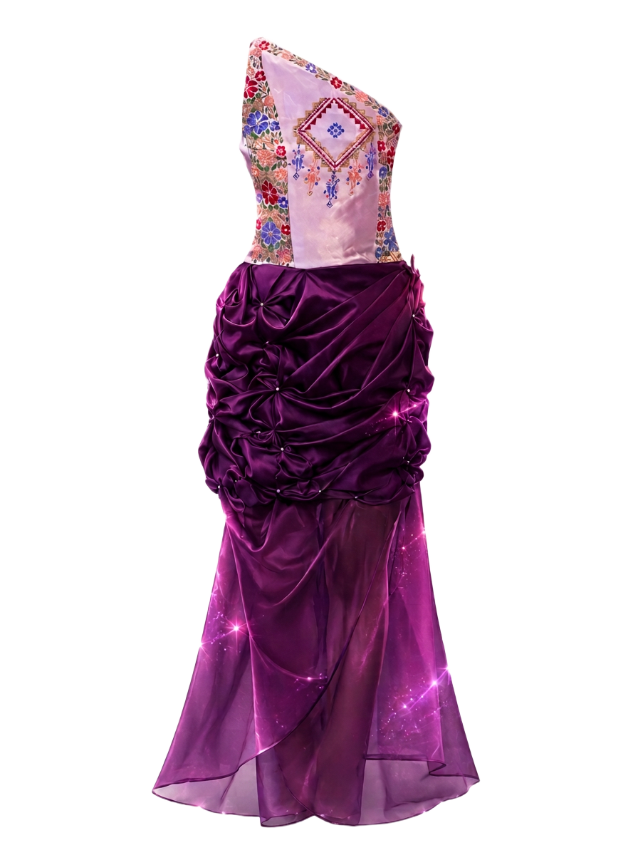 RIZAN couture — hand-embroidered silk gown with atelier tools